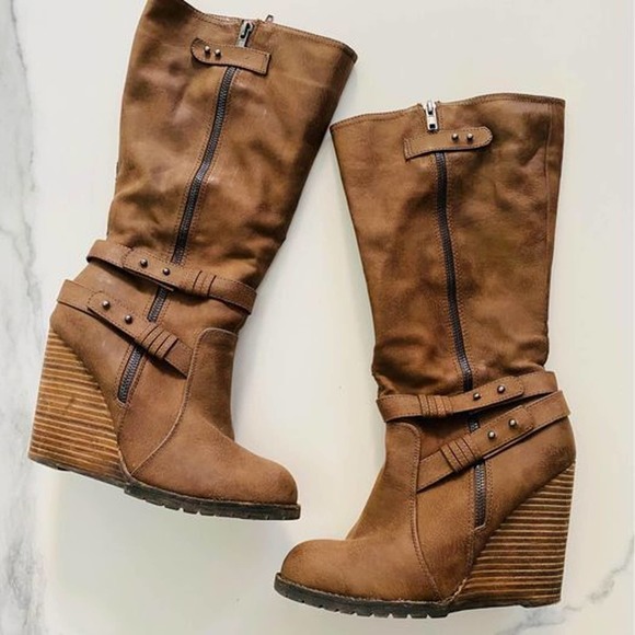 Shoes - Brown Leather Wedge Boot - 7.5 - moving sale!